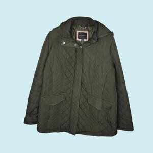 Weatherproof Jacket Women's Size 1X Olive Green Quilted Full Zip Removable Hood